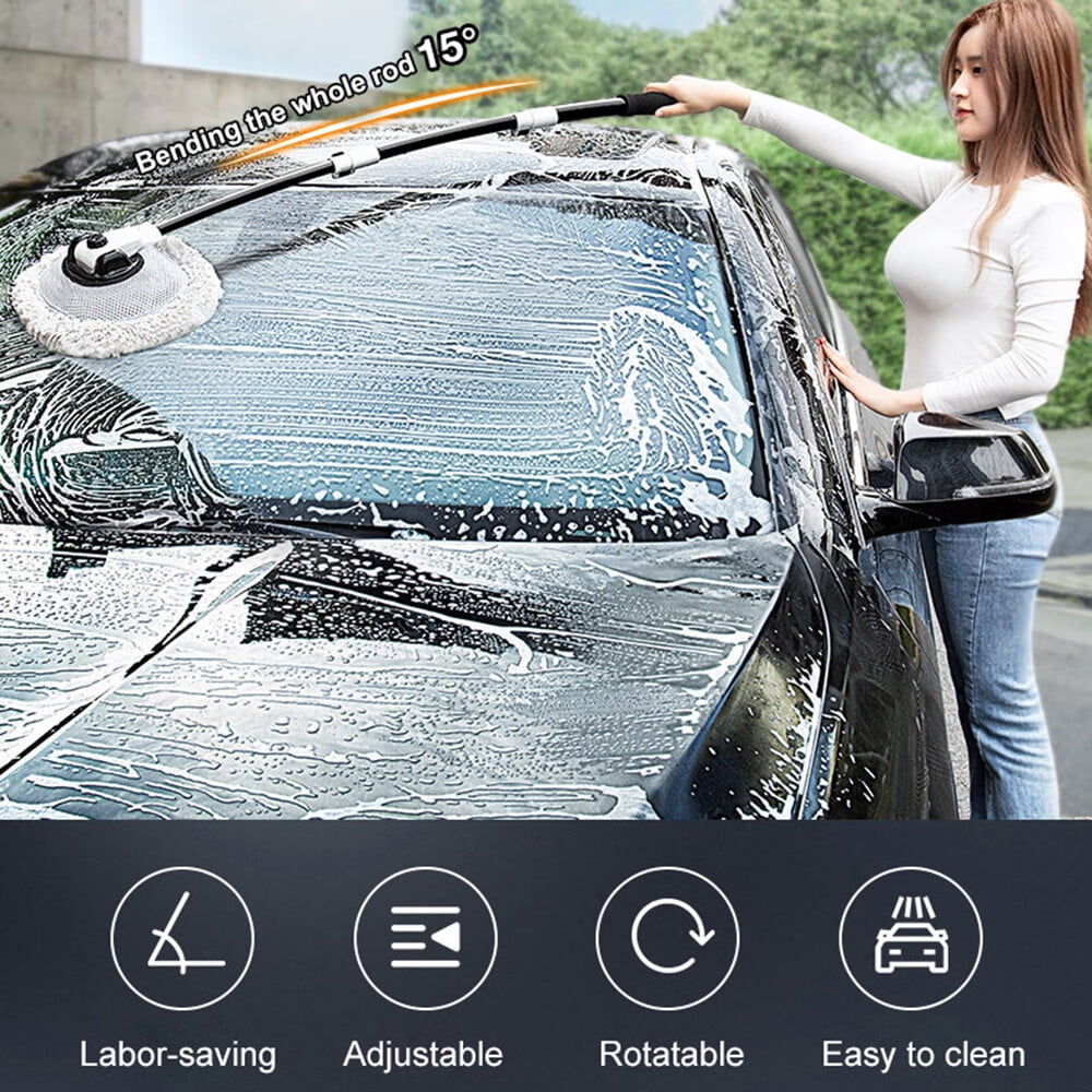 TITOUMI 47.5" 2 in 1 Car Wash Brush Cleaning Mop Kit with Long Handle, Supplies Car Mop for Scratch-Free Car RV Truck SUV