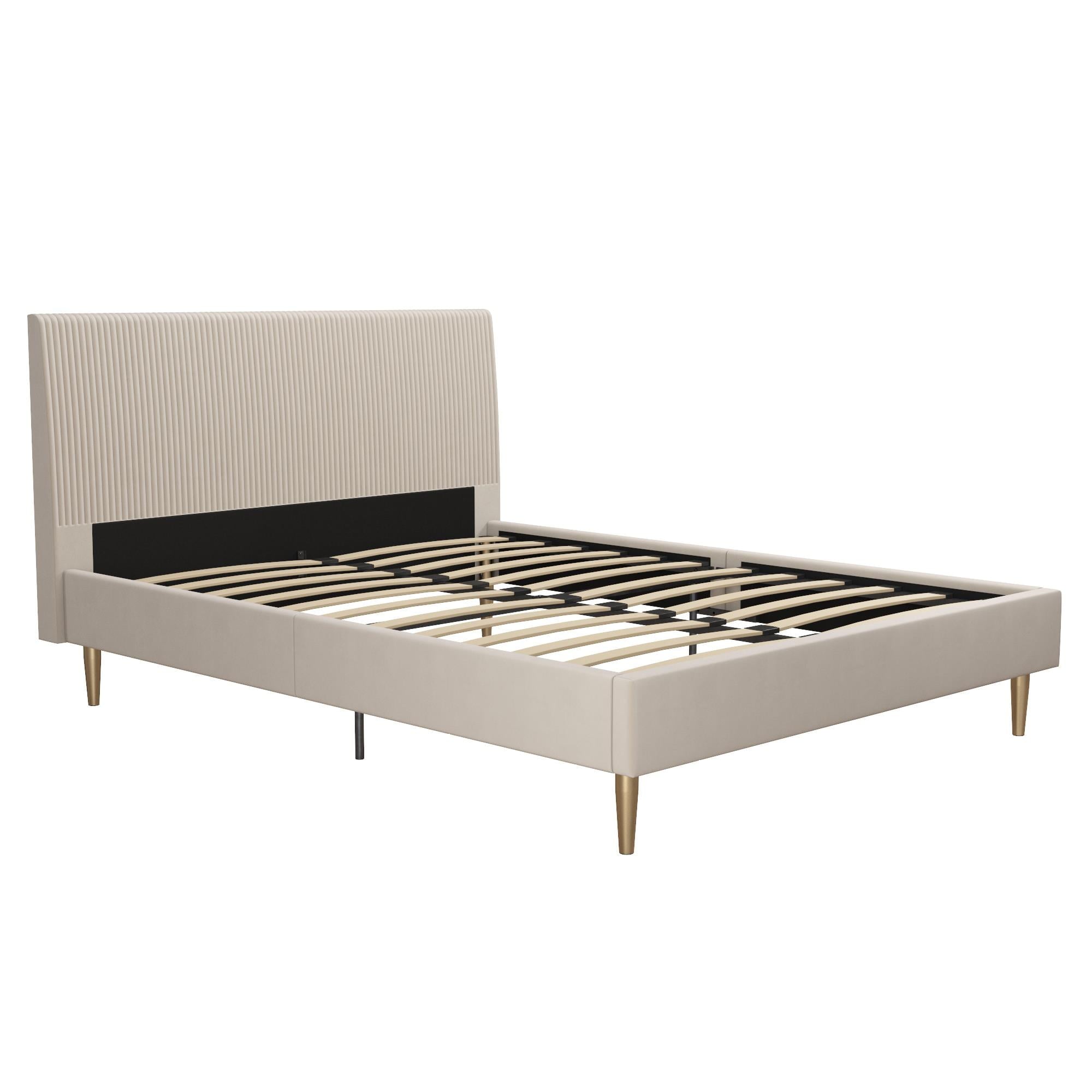 Mr. Kate Daphne Upholstered Bed with Headboard and Modern Platform Frame, Queen, Ivory Velvet