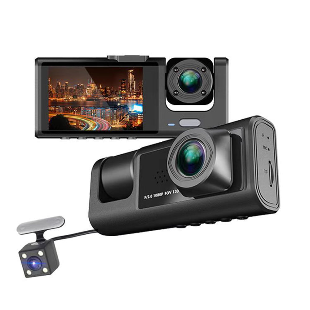 Aumotop 3 Channel Dash Cam Front and Rear Inside, 1080P Dash Camera for Cars, Dashcam Three Way Triple Car Camera with IR Night Vision, Loop Recording, G-Sensor, Parking Monitor, One-Key Lock