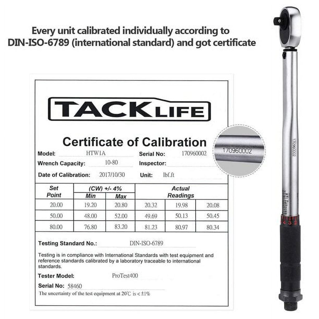 Tacklife 3/8" Drive Click Torque Wrench Set, With 1/2" & 1/4" Adapters And An Extension Bar (10-80 Ft.- Lb./13.6-108.5 Nm)-HTW1A