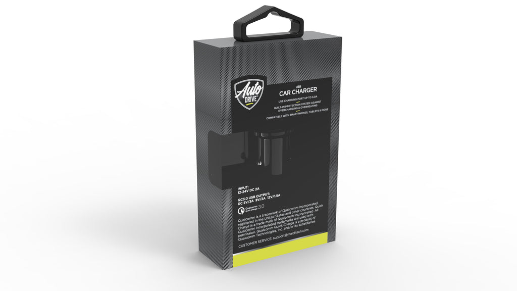 Auto Drive Black Quick Charge 3.0 USB Car Charger for Smartphones, Tablets and More