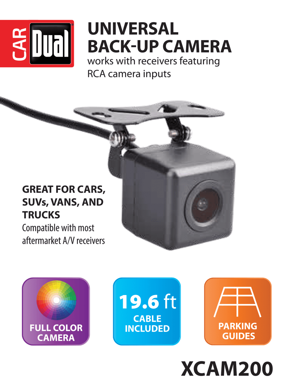 Dual Electronics XCAM200 Waterproof Full Color Backup Camera with Wide Viewing Angle Lens and Back-up Parking Guides