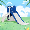 4 in 1 Toddler Climber and Slide Set, Freestanding Kids Playground Set with Basketball Hoop and Hidden Storage Space, Play Combination for Indoor Outdoor, Blue