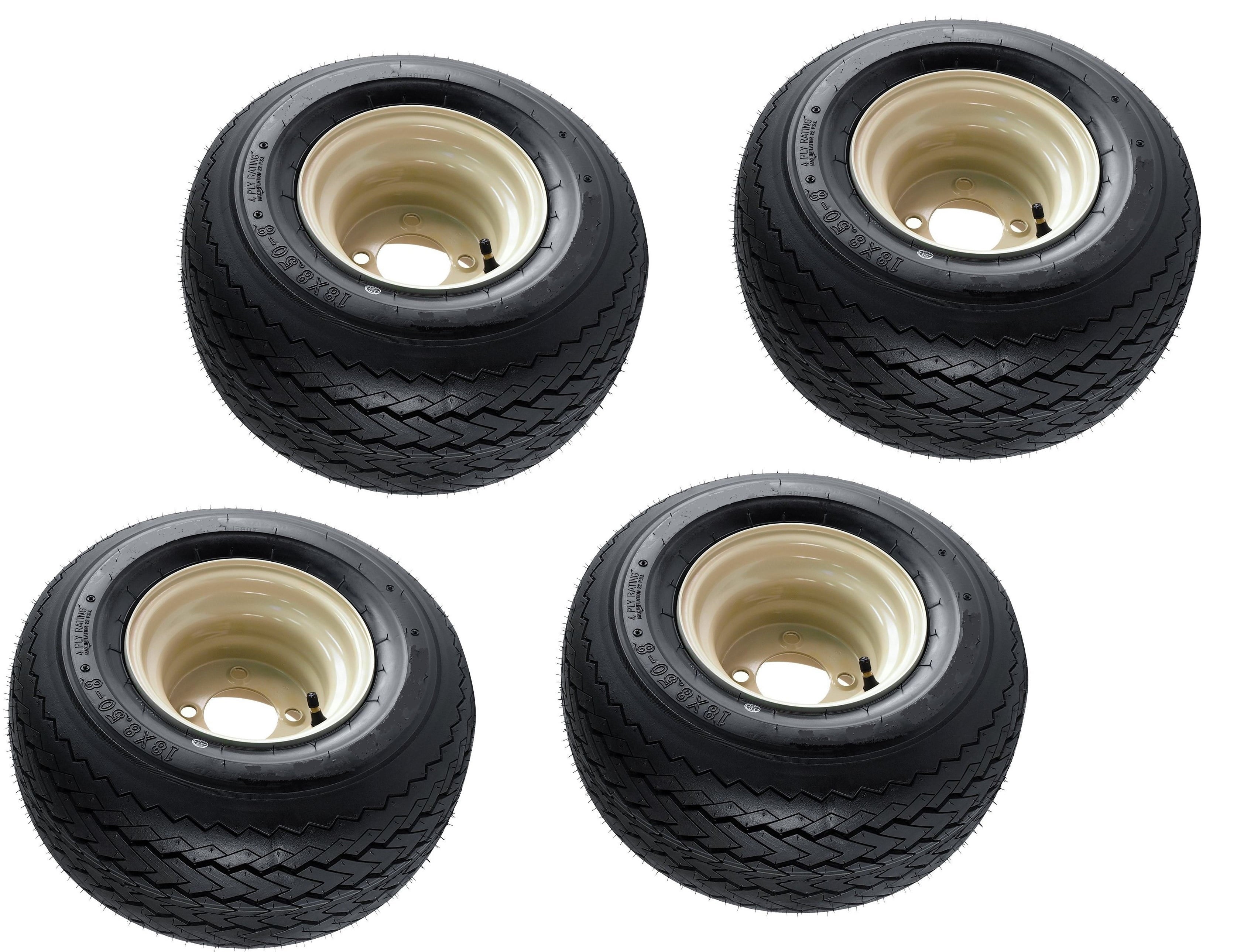 4-Pk Club Car Beige Tan Golf Cart Tires Wheels 18X8.50-8 18 x 8.5 x 8 EZGO 4 Lug