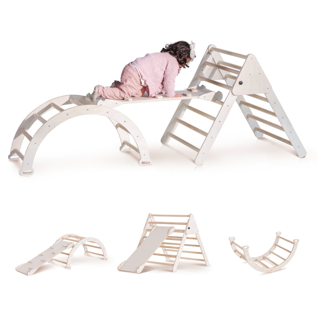 4-in-1 Wooden Pikler Climbing Triangle Foldable Pikler Triangle Ladder with Rock Climbing Ramp and Pikler Arch,Montessori Climber Ladder Slide,Climbing Toys for Toddlers 18m-6yrs