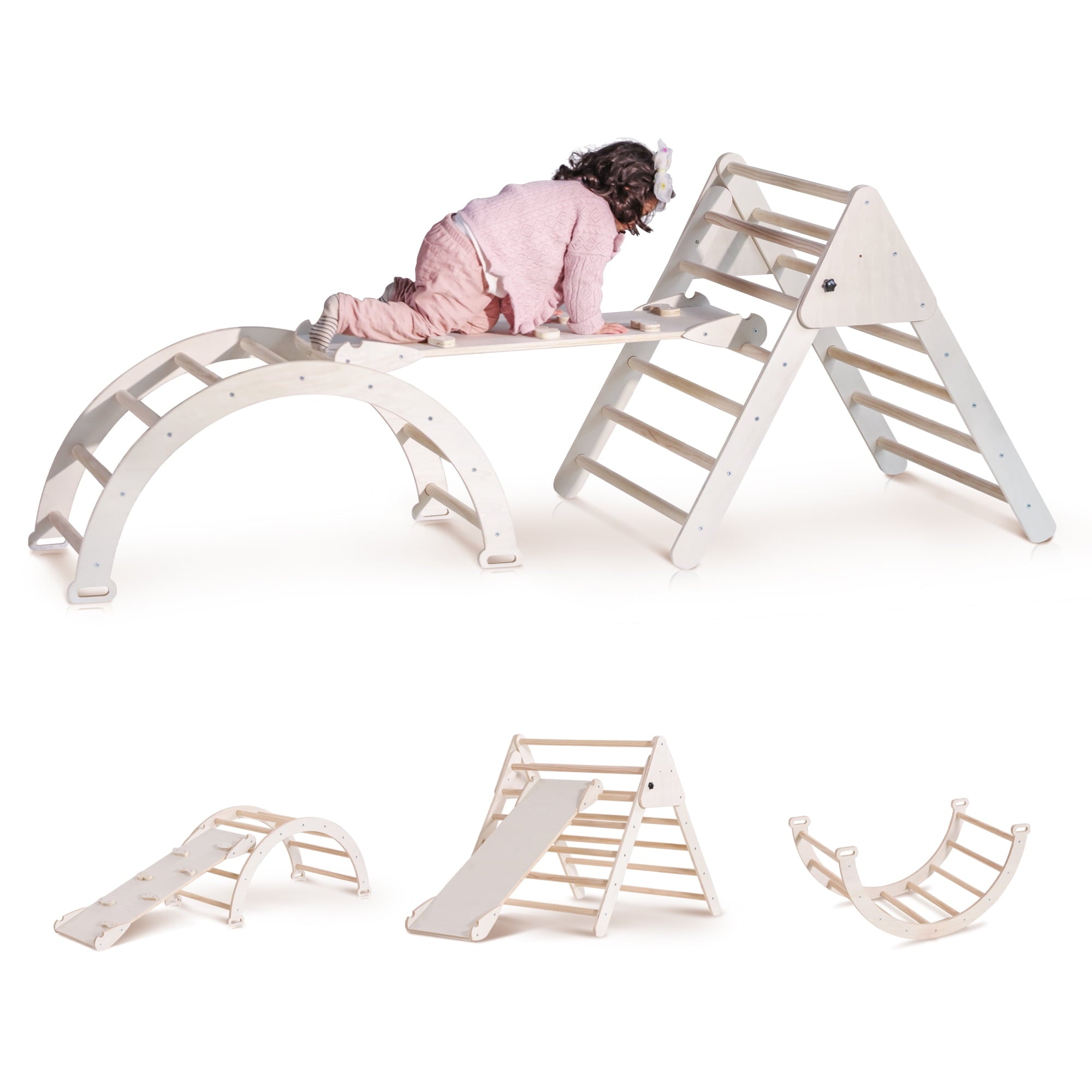 4-in-1 Wooden Pikler Climbing Triangle Foldable Pikler Triangle Ladder with Rock Climbing Ramp and Pikler Arch,Montessori Climber Ladder Slide,Climbing Toys for Toddlers 18m-6yrs