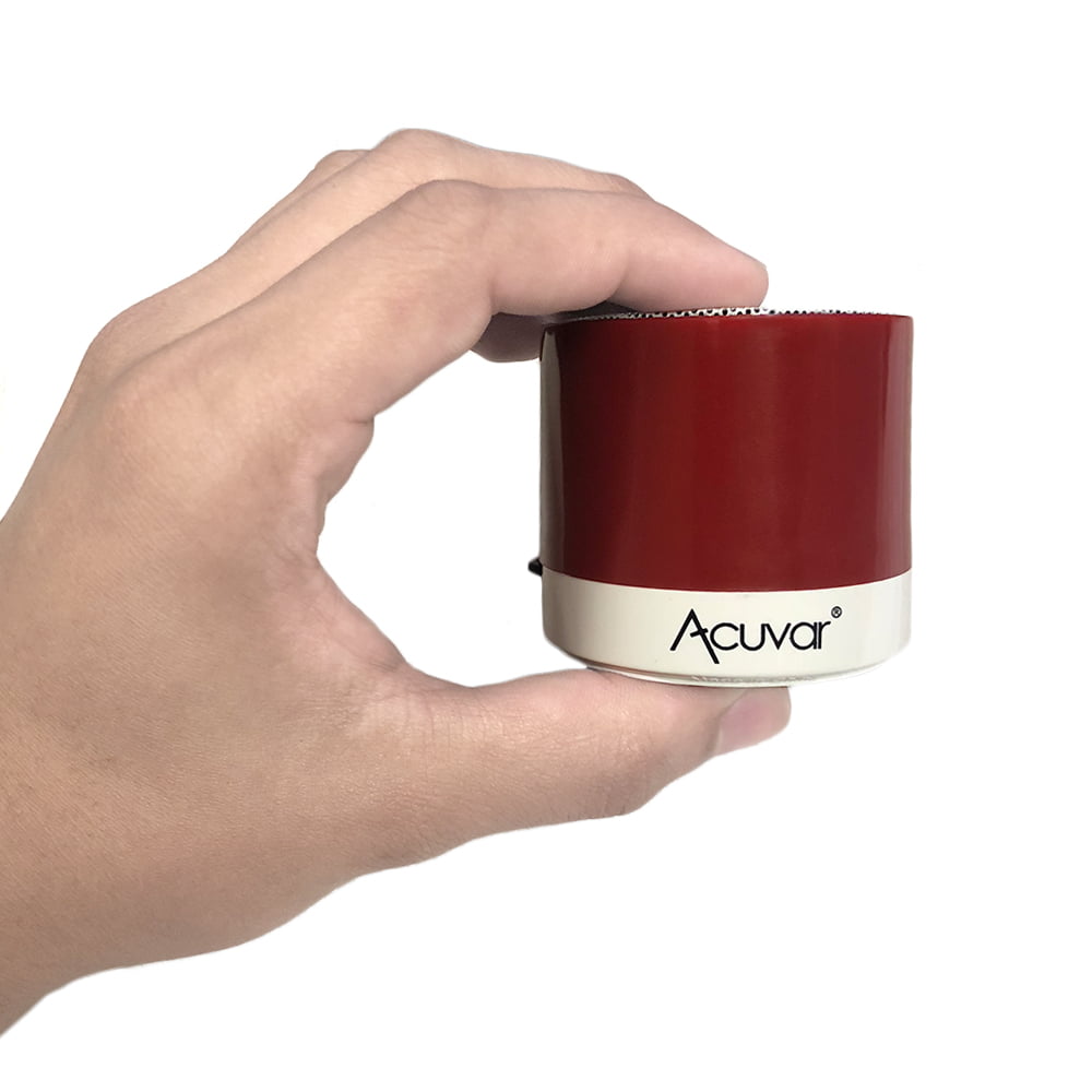 Acuvar Wireless Rechargeable Mini Speaker Pod with Micro SD Card Reader and USB Compatibility (Red)