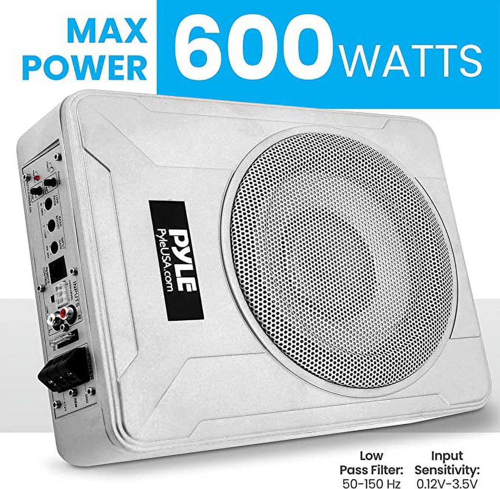 Pyle 8-Inch Low-Profile Amplified Subwoofer System - 600-Watt Compact Car Subwoofer W/ Built in Amp