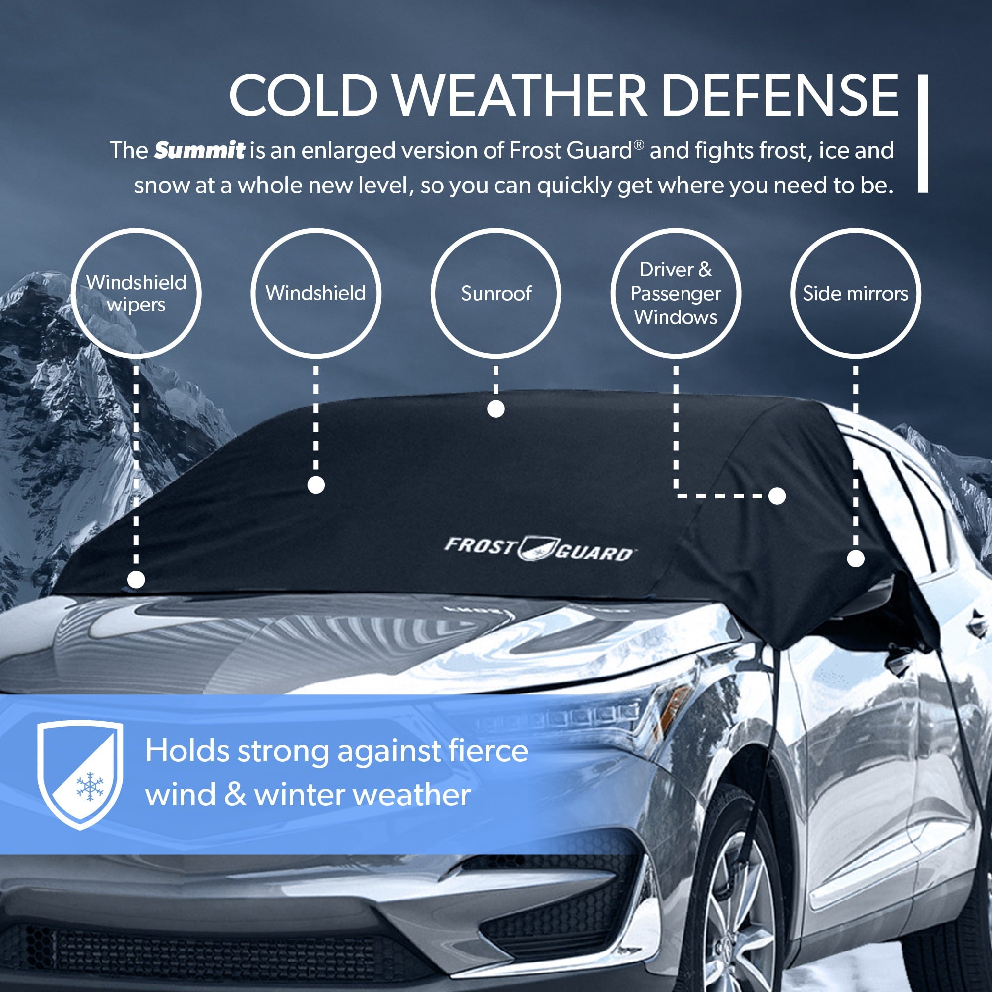 FrostGuard Summit Full-Coverage Car Windshield Cover for Ice, Snow & Frost, Black