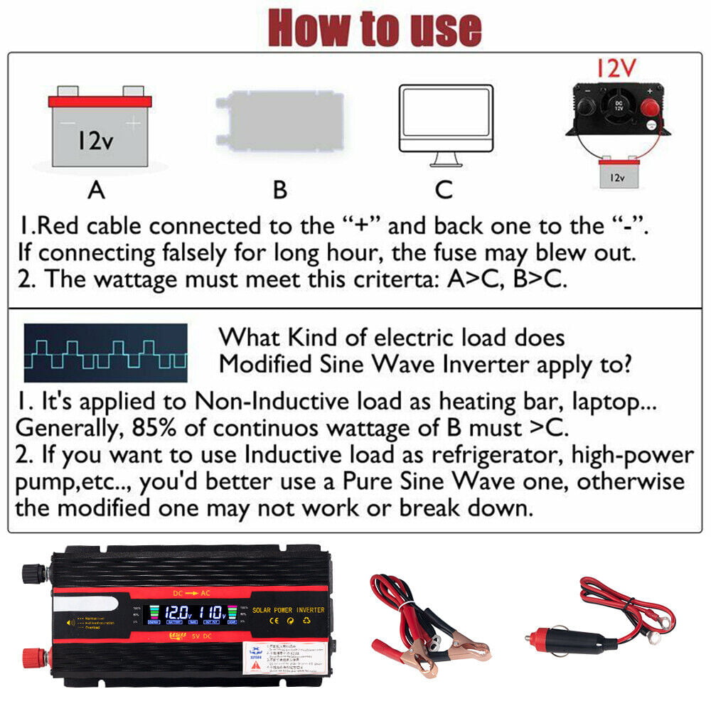 JahyShow 3000W/4000W(Peak) Car Power Inverter DC 12V to 110V AC Converter with LCD Display Outlets and Dual USB Car Charger for Car Home Laptop Truck