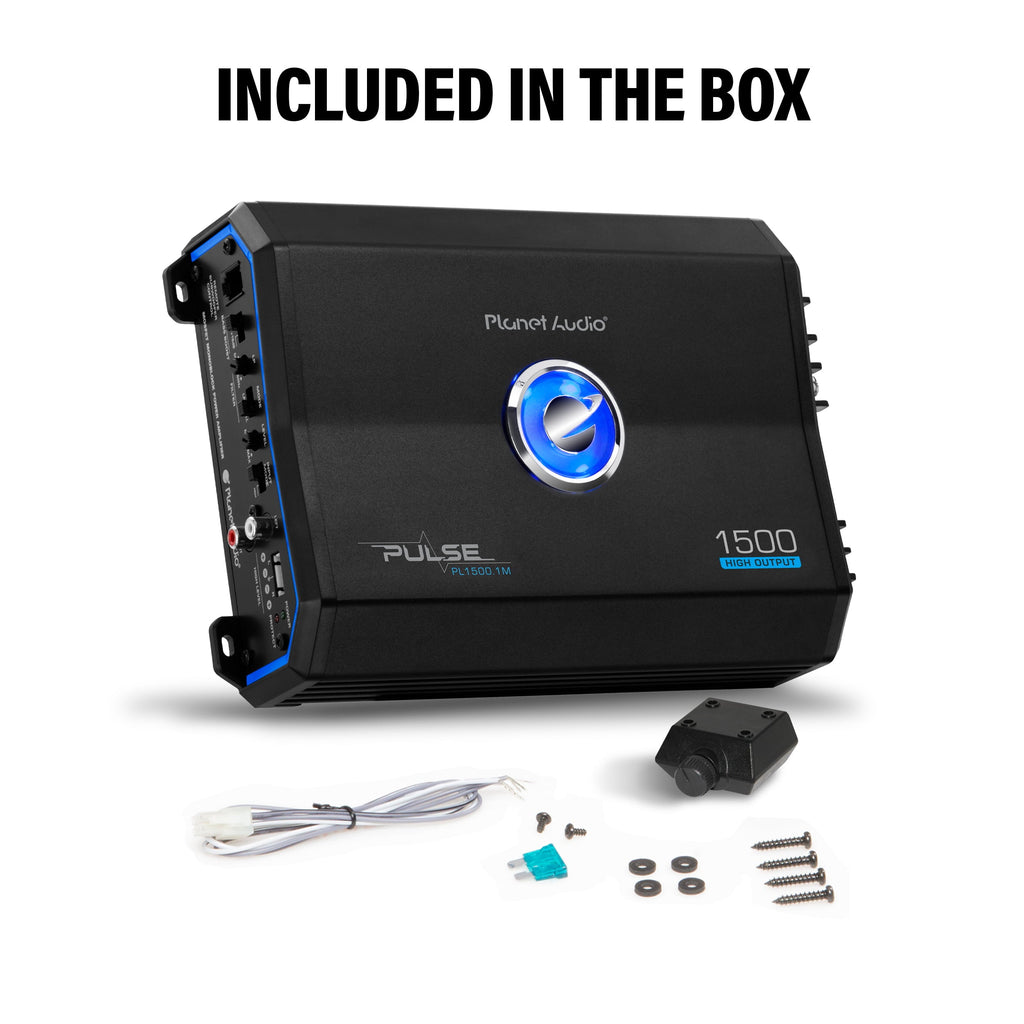 Planet Audio PL1500.1M Pulse Series Car Audio Amplifier - 1500 High Output, Monoblock, 2/8 Ohm, High/Low Level Inputs, Low Pass Crossover, Hook up to Stereo and Subwoofer