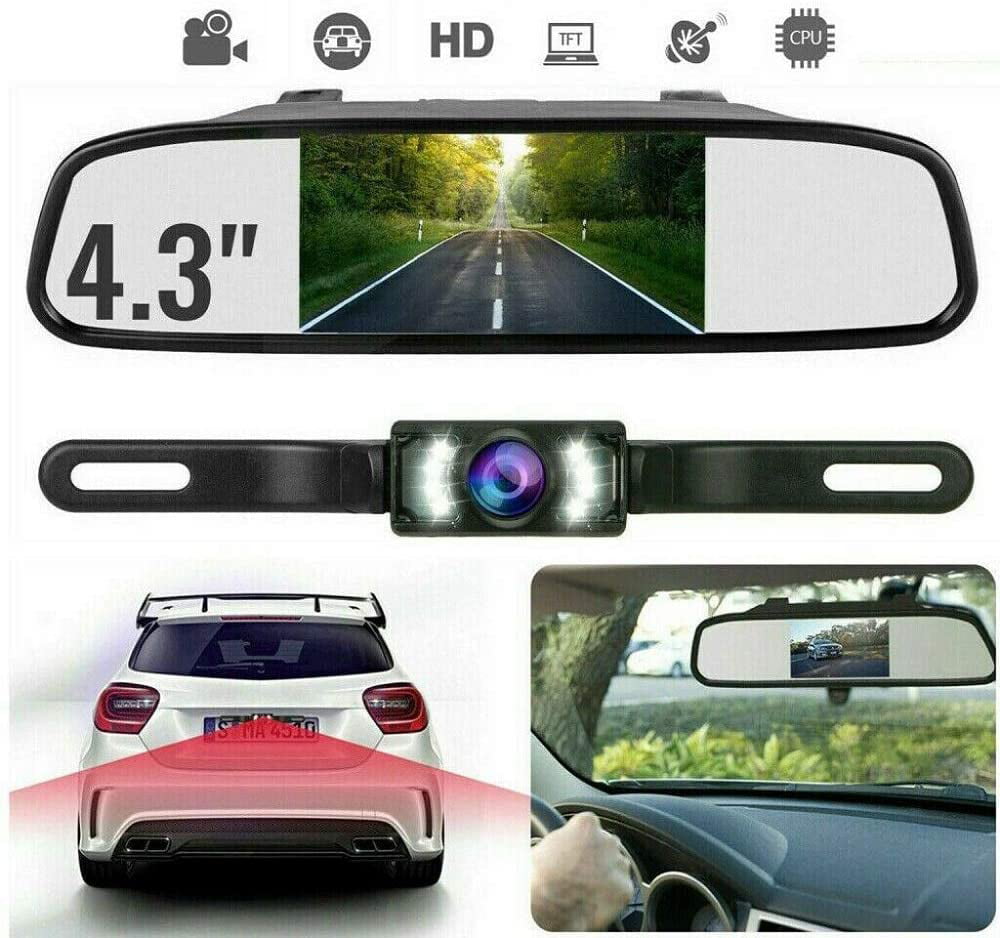 Top-Max Backup Camera with 4.3" Monitor - License Plate Reversing Camera Kits Rear View Night Vision 170° Wide Angle Parking System for Cars Vehicles