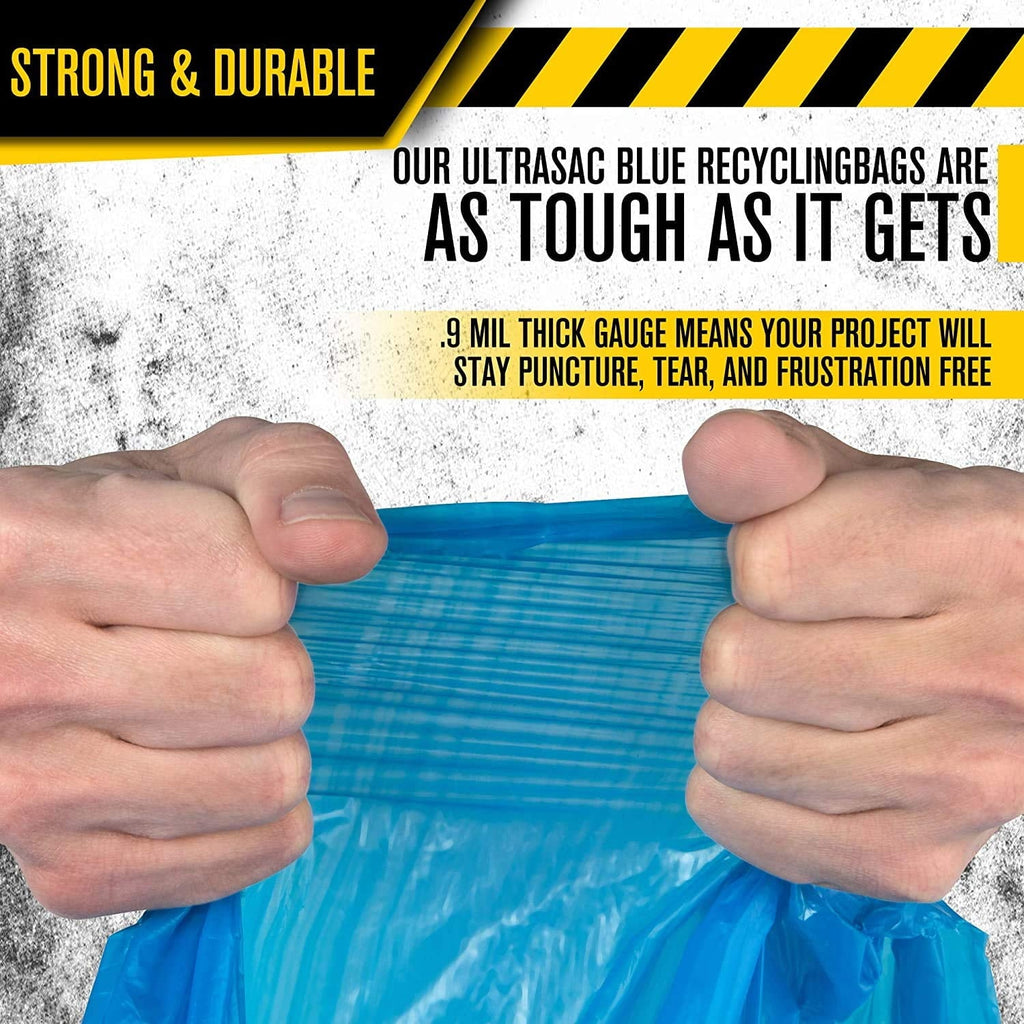 Ultrasac - Drawstring Recycling Bags, 33 Gallon, .9 Mil, 33" x 38", Blue, 45 Count