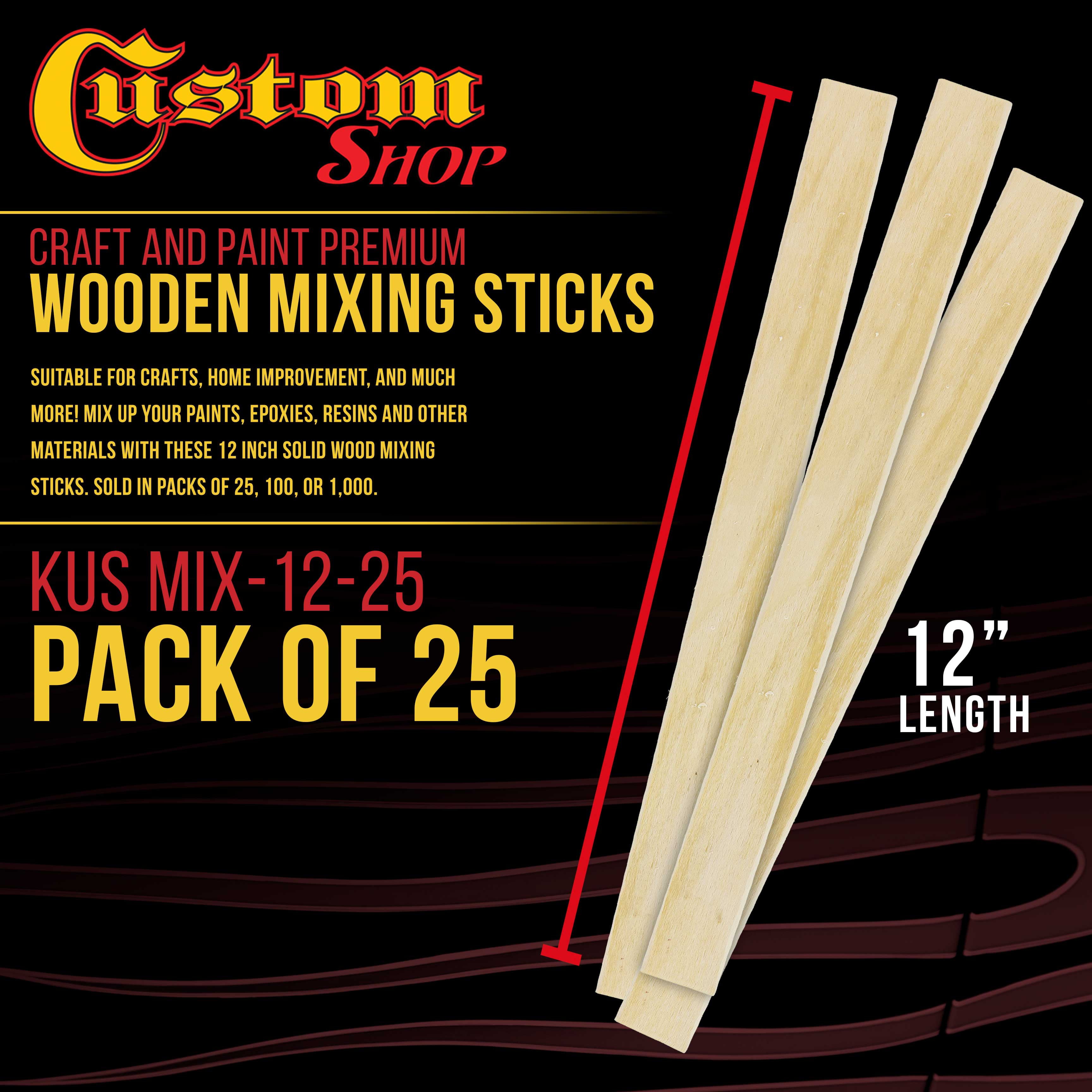 Custom Shop Paint Mix Sticks Pack of 25 Each 12" Birch Paint Mixing Paddles Pack of 25
