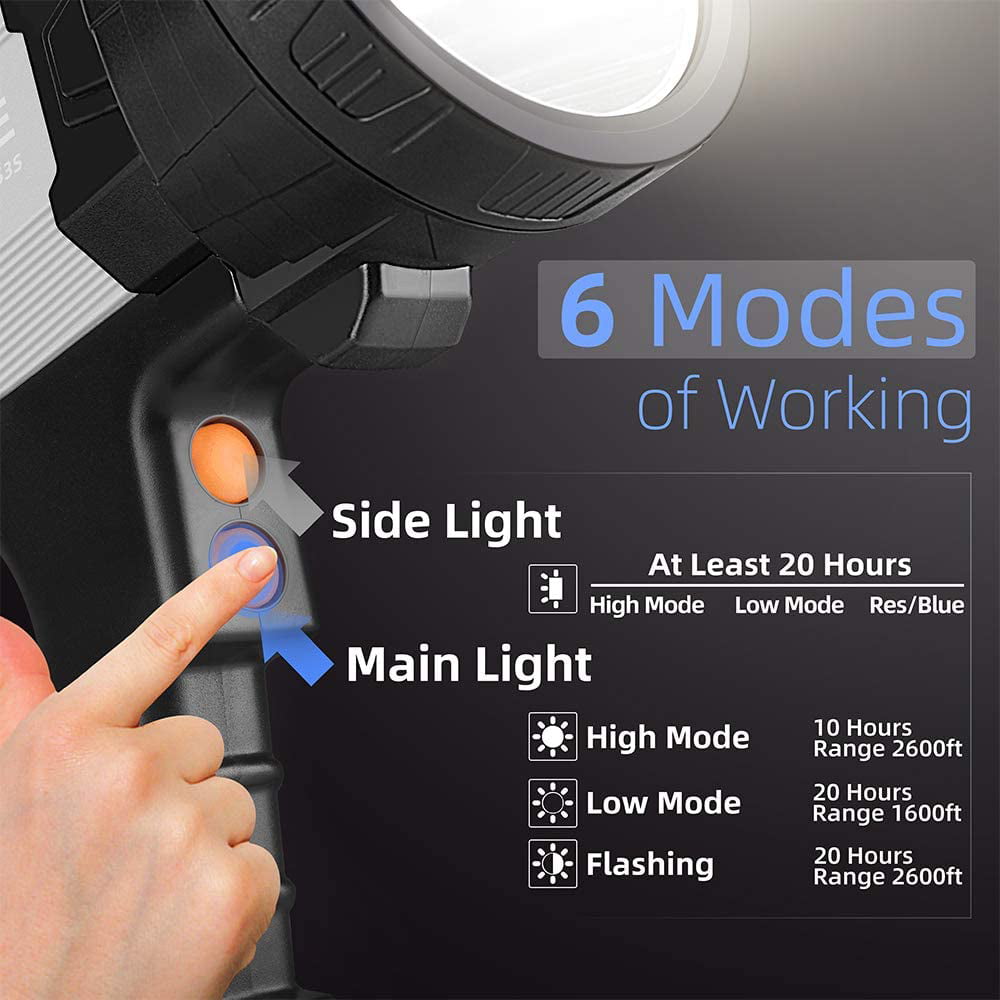 AYMZ Rechargeable Spotlight,120000 Lumen LED Handheld Spotlight 10000mAh High Power Waterproof Flashlight with Foldable Tripod for Hunting Boat Camping