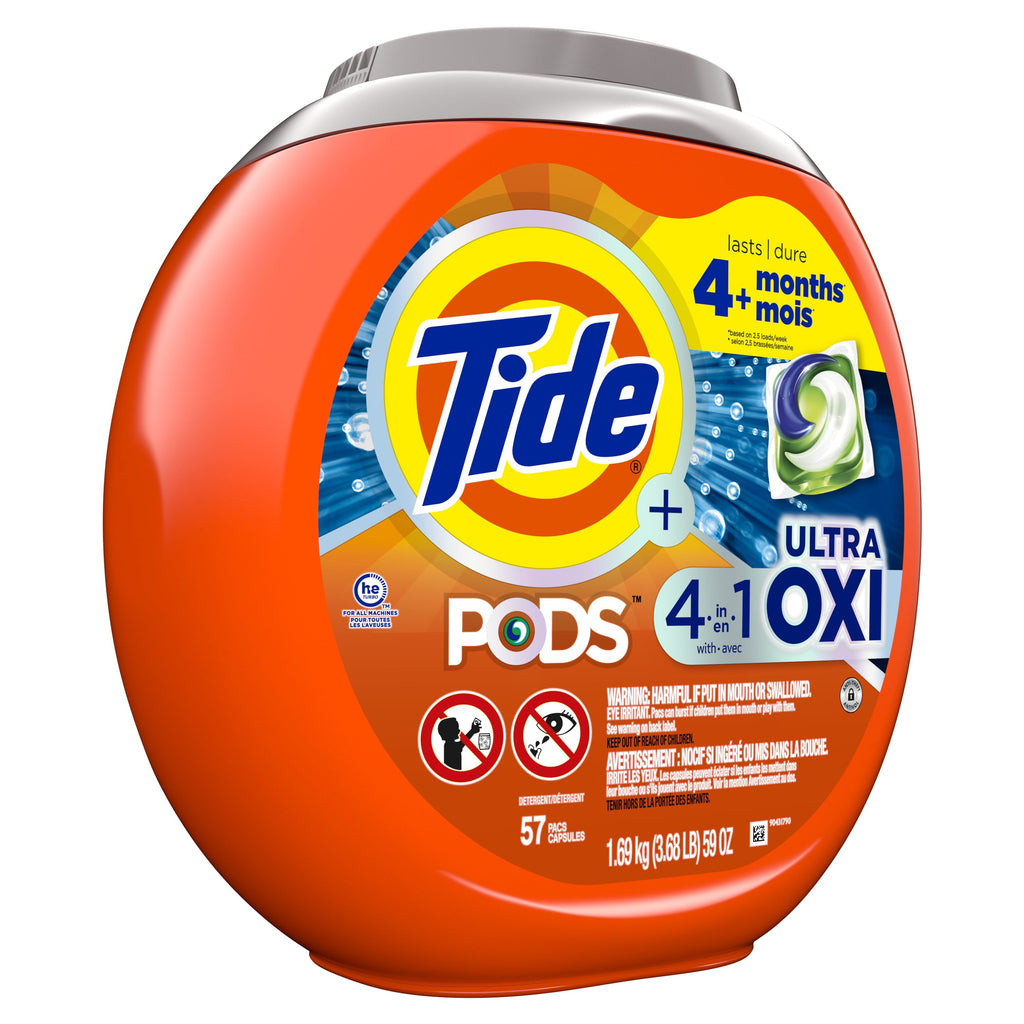 Tide Pods Laundry Detergent Soap Packs with Ultra Oxi, 57 Ct