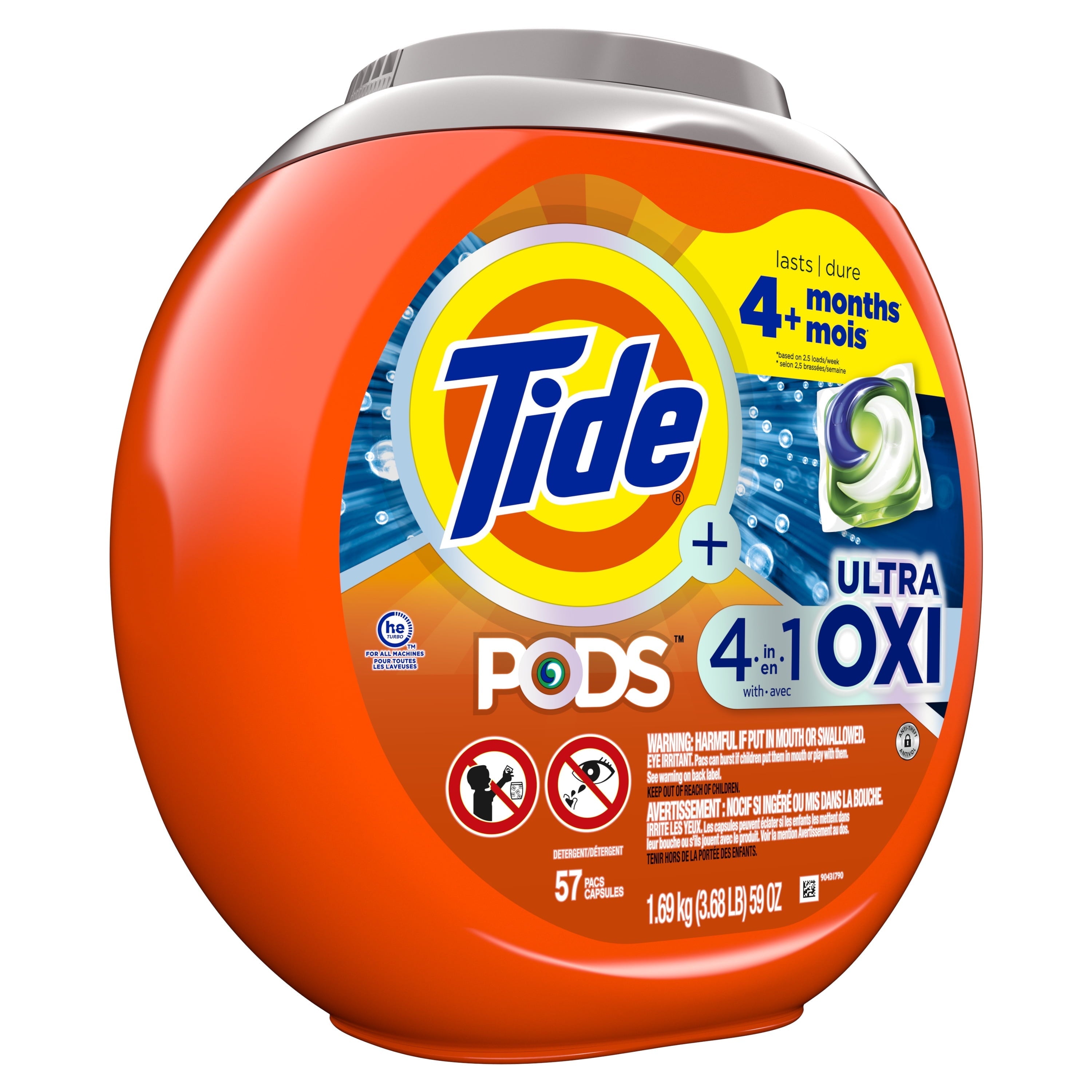Tide Pods Laundry Detergent Soap Packs with Ultra Oxi, 57 Ct