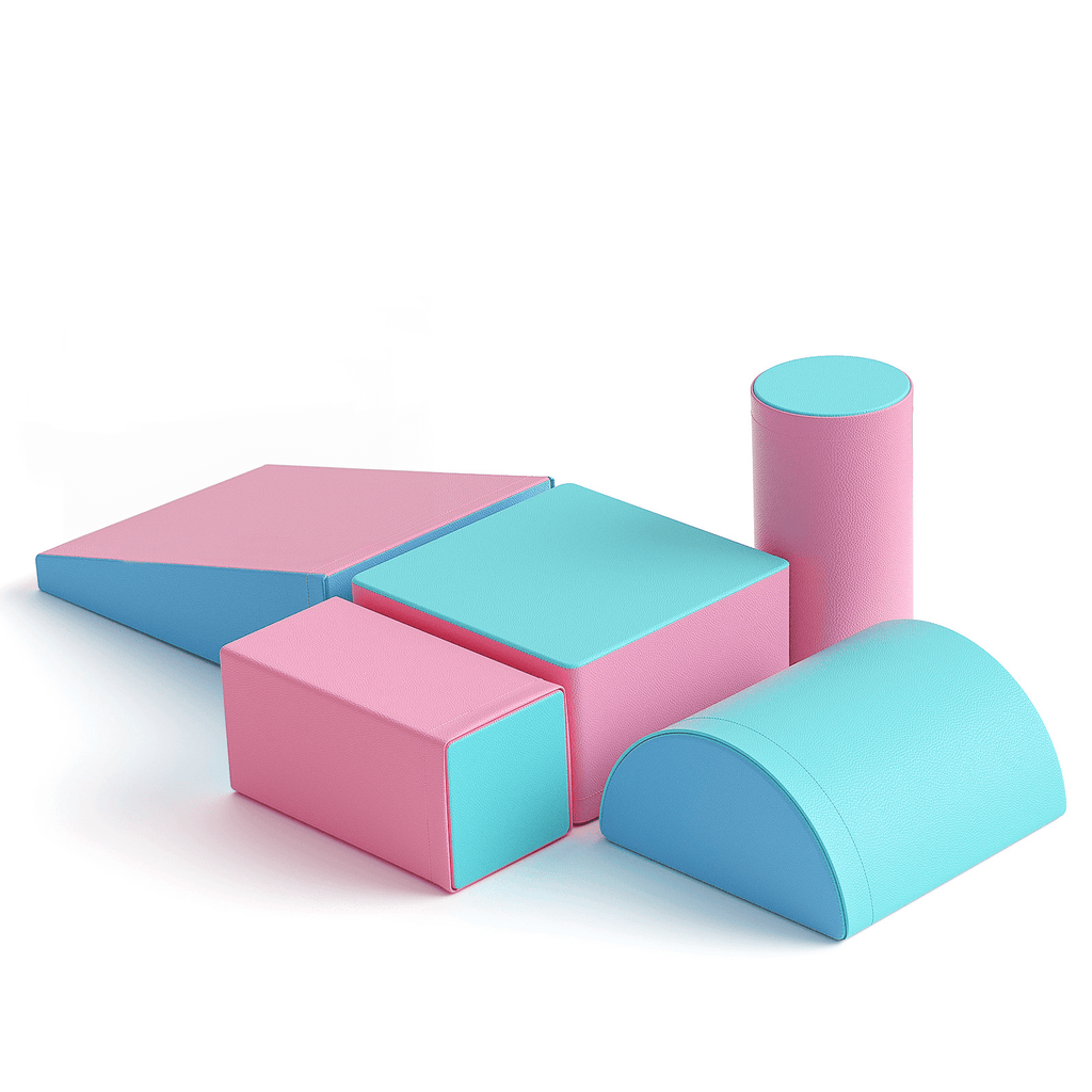 Climb and Crawl Activity Play Set, Soft Foam Climber 5-Piece Sets Crawl and Climb Foam, Toddler Climbing Toys Indoor with Slide Stairs and Ramp Indoor Climbing Toys for Kids and Child(Light Blue&Pink)