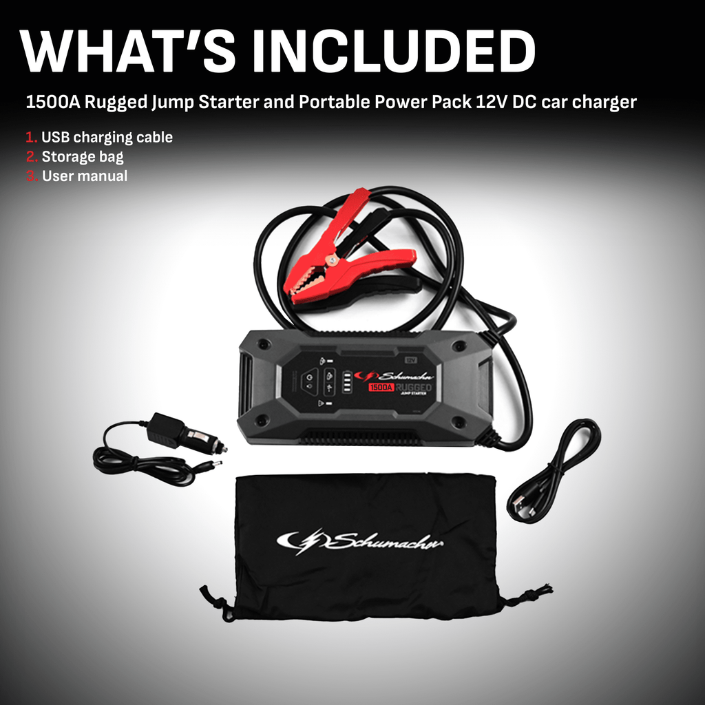 Schumacher 1500A Rugged Jump Starter and Portable Power Pack 12V DC car charger