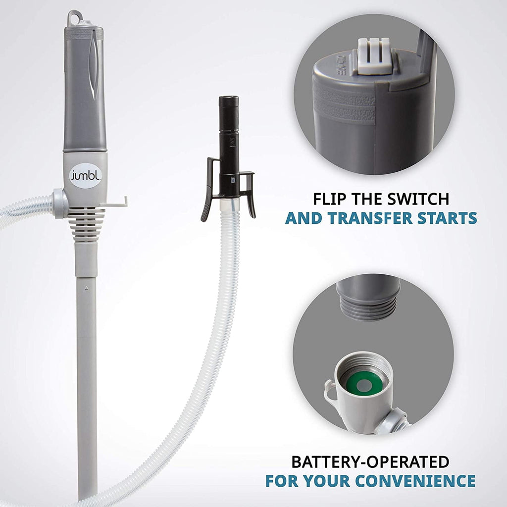 Jumbl Fuel Transfer Pump, Battery-Powered, 2.3 gal/Min Liquid Transfer for Water & More - Gray