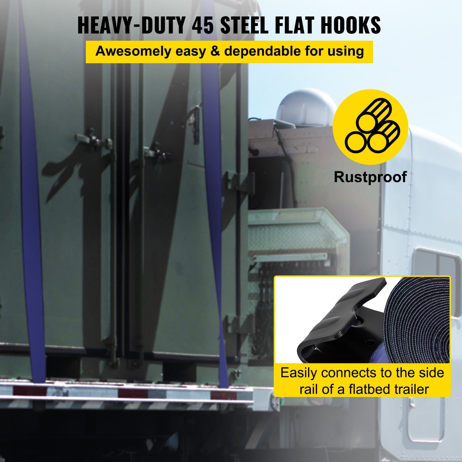 BENTISM Truck Straps Winch Straps 4"x30' with Flat Hook for Towing Blue 10 Pack