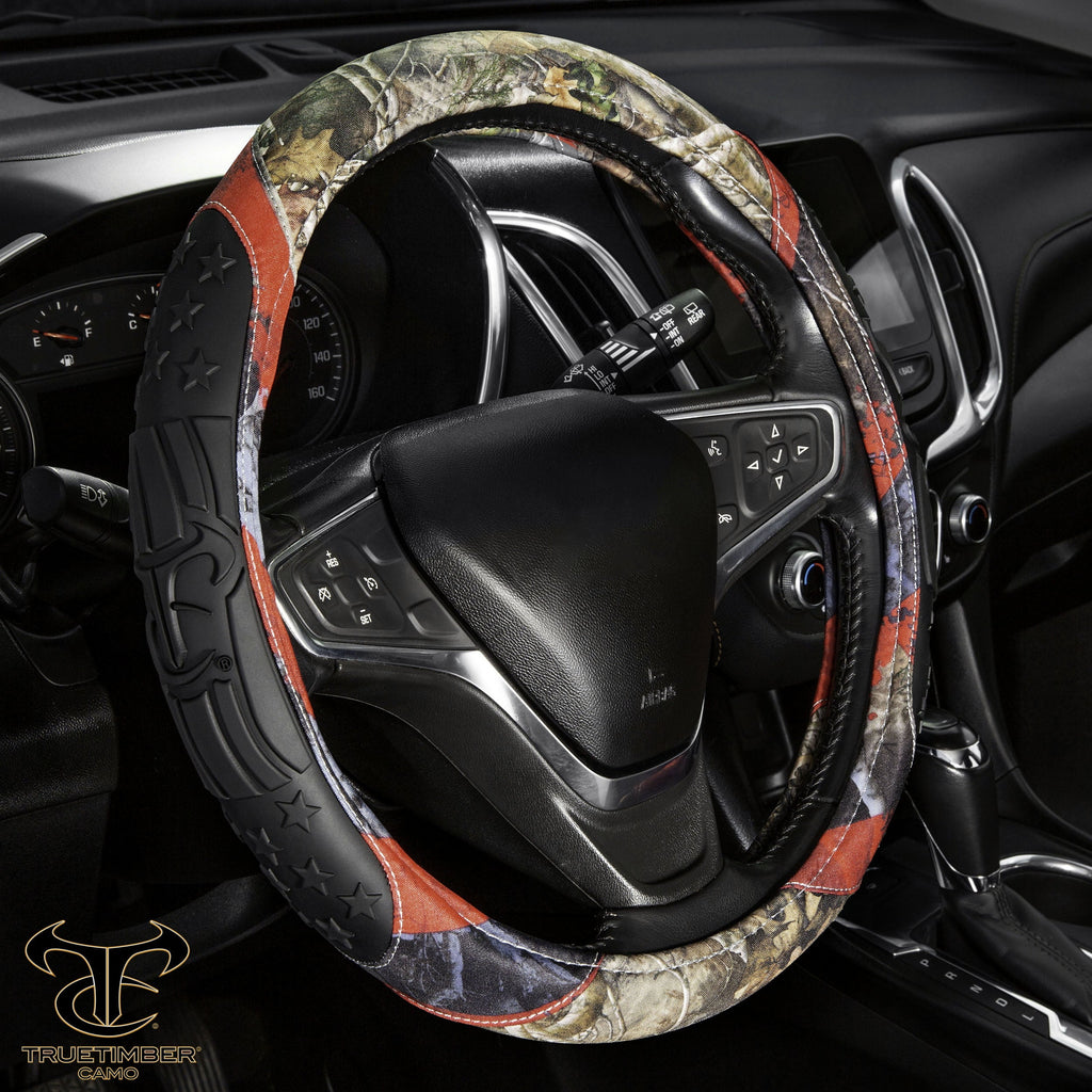 TrueTimber Kanati Freedom Steering Wheel Cover, Anti Slip & Odor Free, Car, Truck, SUV Accessories, Universal Fit 14.5” – 15.5”, Auto, Camouflage and Red