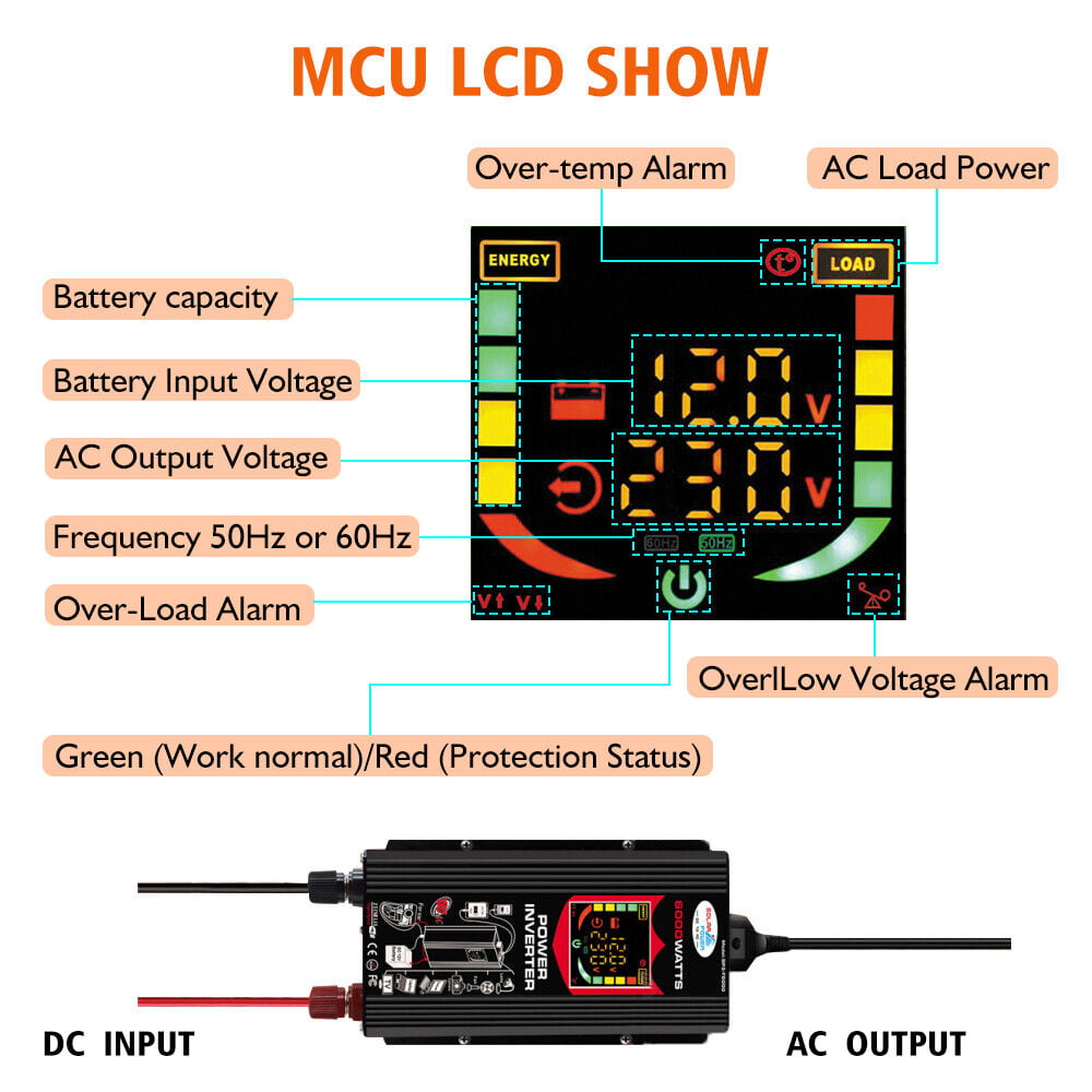 MDHAND 6000W Power Inverter, DC12V to 110V AC Car Inverter with Universal Socket, 2USB Port, Cigarette Lighter Adapter, Truck/ Boat/RV/Car Solar System Inverter