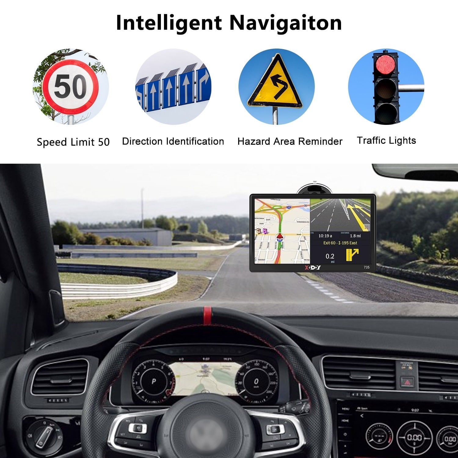 7 inch XGODY Truck GPS Navigation for Car 256M+8G Trucker GPS for Car Sat Nav, Latest 2023 Map(Lifetime Free Update) Sun Visor