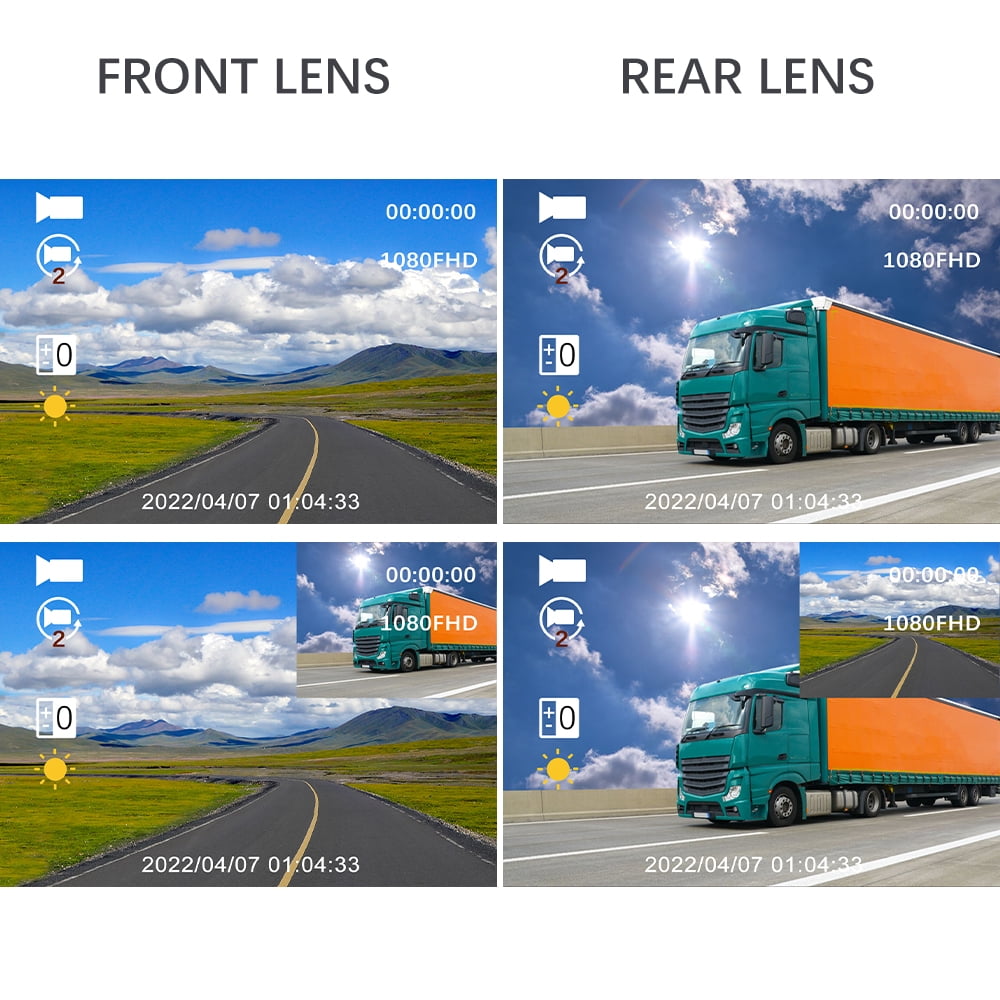 Podofo 2" Car Dual Camera Dash Cam Front and Backup 1080P Driving Recorder DVR 150° Wide Angle Night Vision Loop Recording