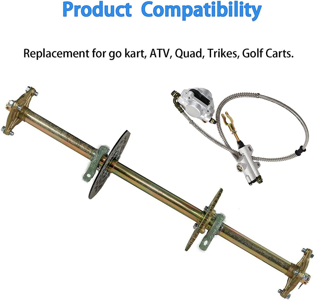 SEBLAFF 32 Rear Axle Kit + Brake Assembly +Sprocket Hub Replacement for DIY rebuild Go Kart ATV Quad Drift Trikes