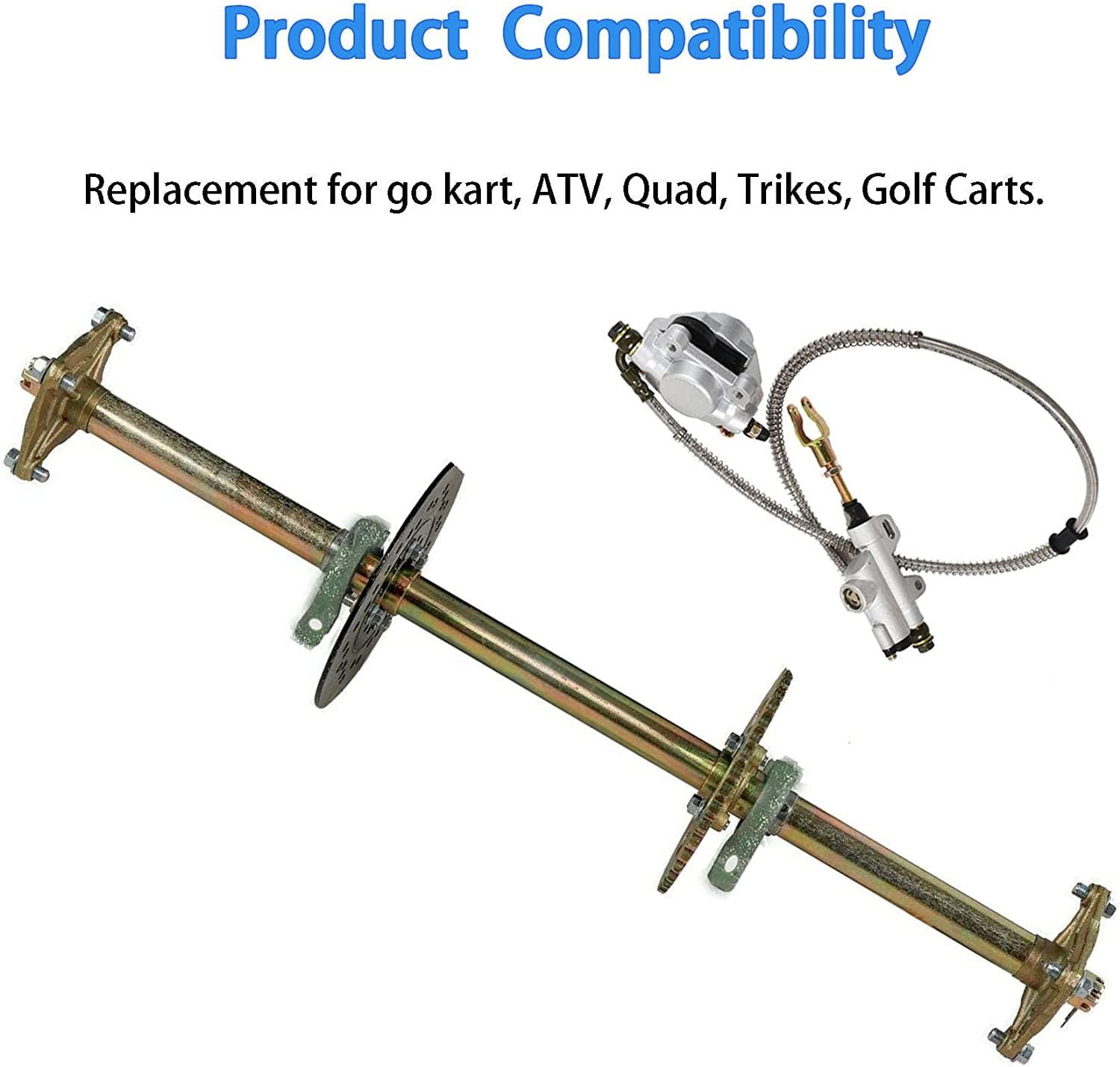 SEBLAFF 32 Rear Axle Kit + Brake Assembly +Sprocket Hub Replacement for DIY rebuild Go Kart ATV Quad Drift Trikes