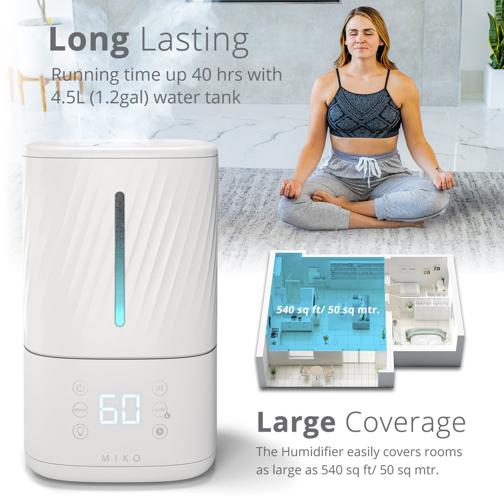 Miko Humidifier for Bedroom, Ultrasonic Cool and Warm Mist Vaporizer with Water Filter, Essential Oils and Smart Control Remotes