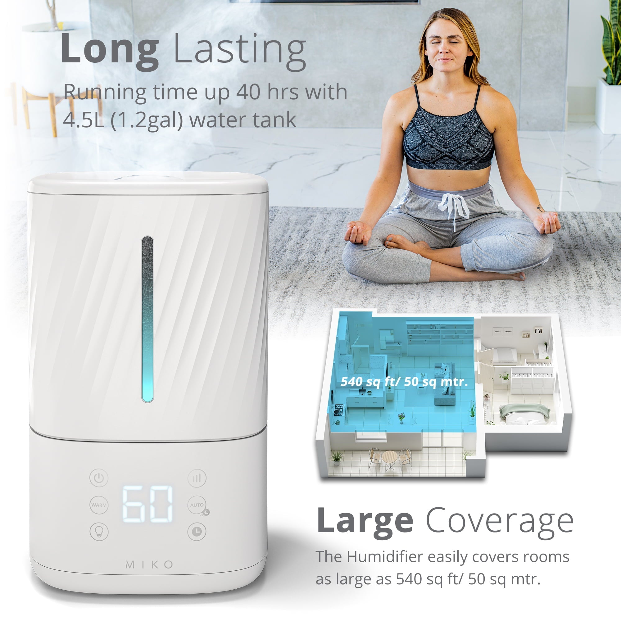 Miko Humidifier for Bedroom, Ultrasonic Cool and Warm Mist Vaporizer with Water Filter, Essential Oils and Smart Control Remotes
