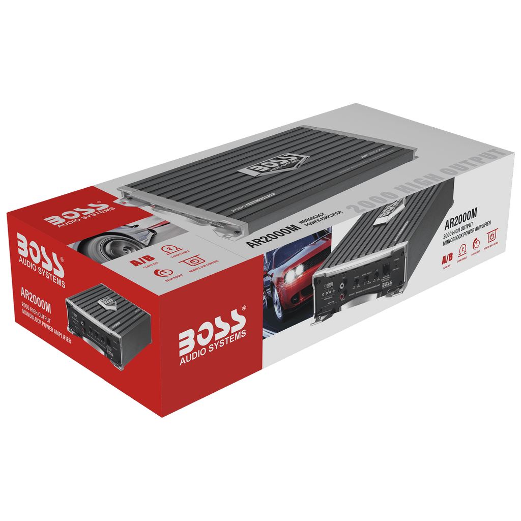 BOSS Audio Systems AR2000M Armor Series Car Amplifier - 2000 High Output, Monoblock, Class A/B, 2/4 Ohm Stable, High/Low Level Inputs, Low-Pass Crossover, Mosfet Power Supply, Stereo