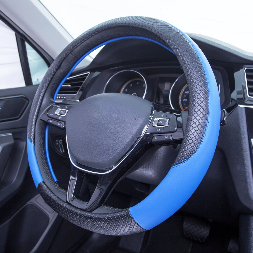 Auto Drive 1 Piece Steering Wheel Cover Racer Blue, Universal Fit