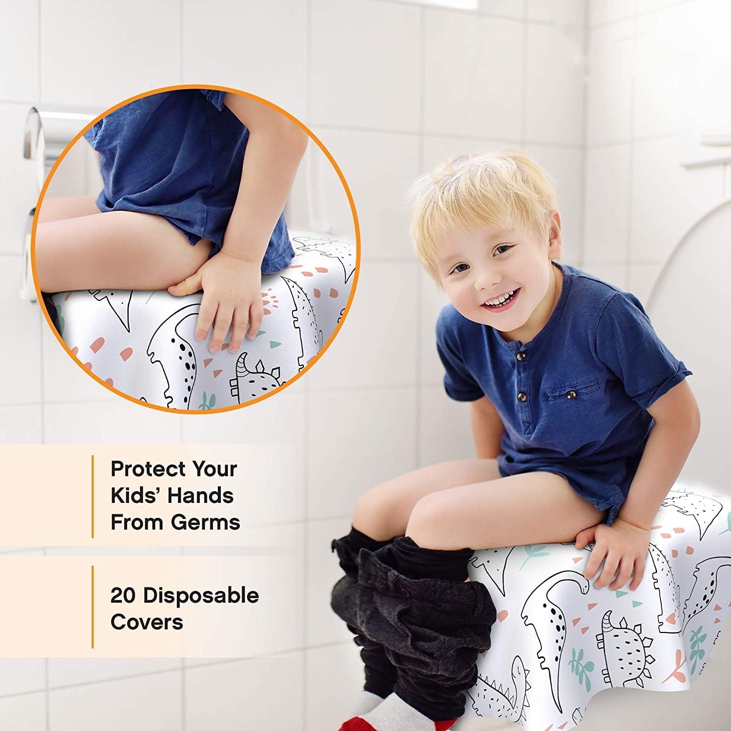 Disposable Toilet Seat Covers for Toddlers and Adults,Scheam 20 Pcs Extra Large Individually Wrapped Dinosaur Paper Potty Training Liners for Kids, Portablewith Non-Slip Adhesives, Potty Shield,Unisex