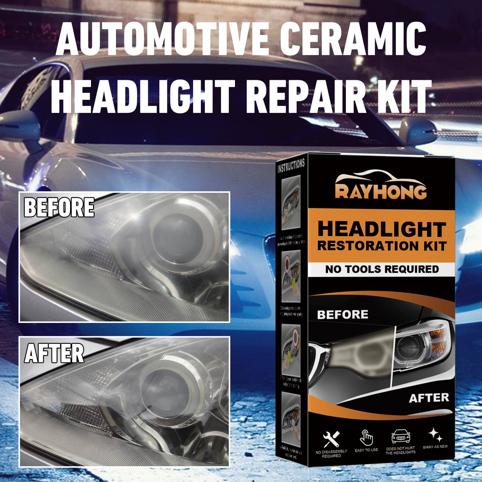 Automotive ceramic headlight repair kit, headlight lampshade repair, scratches, yellowing, polishing, renovation, brightening