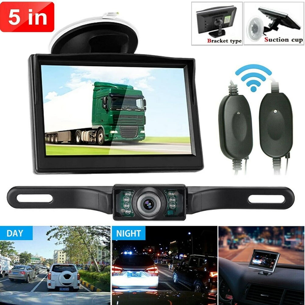 Car Backup Camera 5-inch Hd Monitor Wireless Transmitter Receiver Infrared Night Vision Rear View Parking System