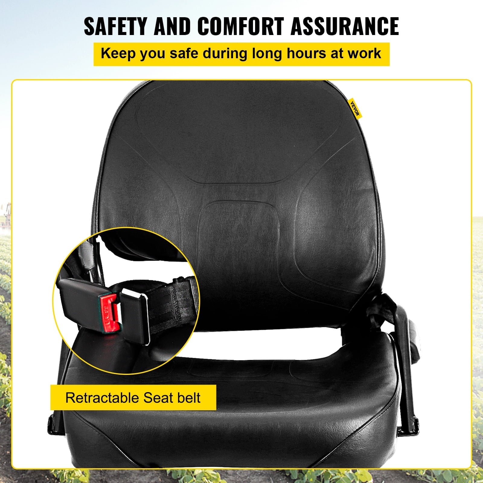 VEVORbrand Universal Forklift Seat Komatsu Style Forklift Seat with Retractable Seat Belt Excavator Seat