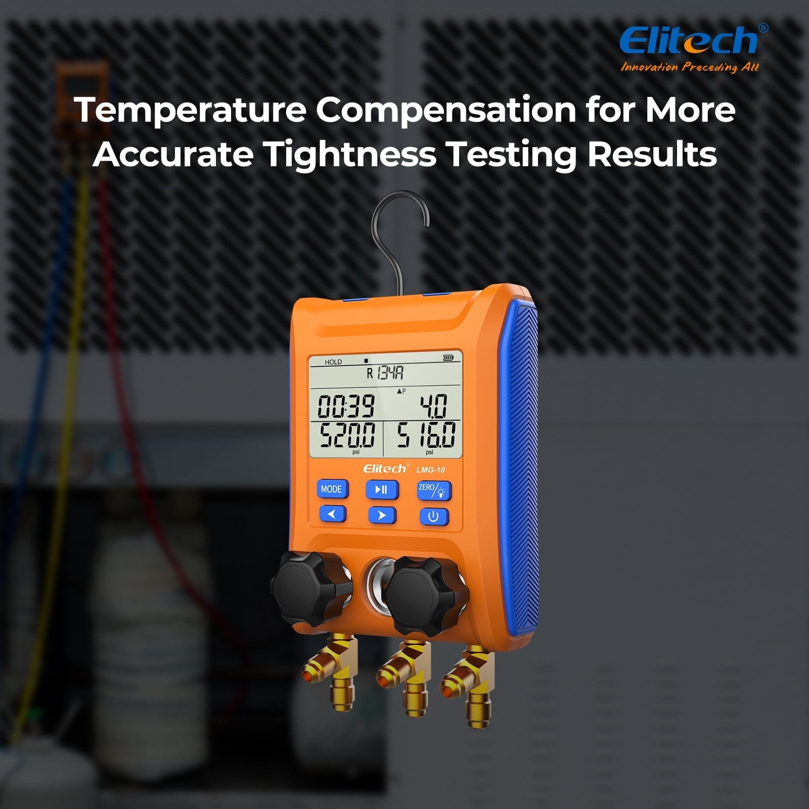 Elitech Digital Manifold Gauge HVAC 2-Way Valve with Thermometer Clamps