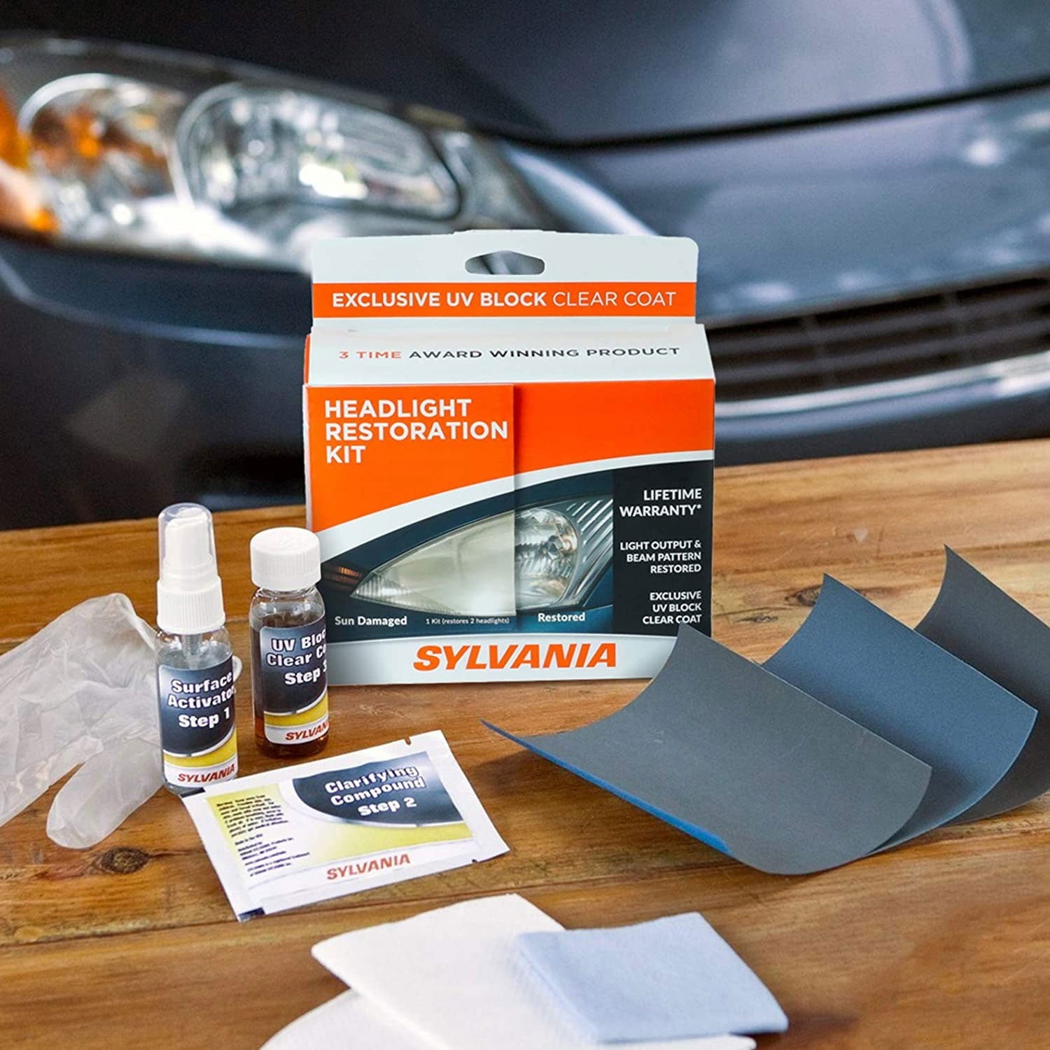 Sylvania HRK.BX Automotive Car Headlight Lens Restoration Kit Detailing Supplies
