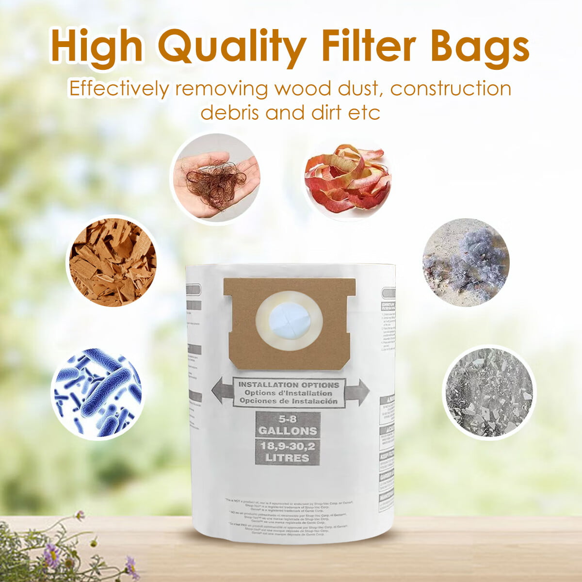 5 Packs Replacement Dust Bags for HARTT SS Vac,5-8 Gallon 5 Peak HP Stainless Steel Wet/Dry Vacuum, VOC608S 3702 / VOC812SF 3701 / VOC608S 3703