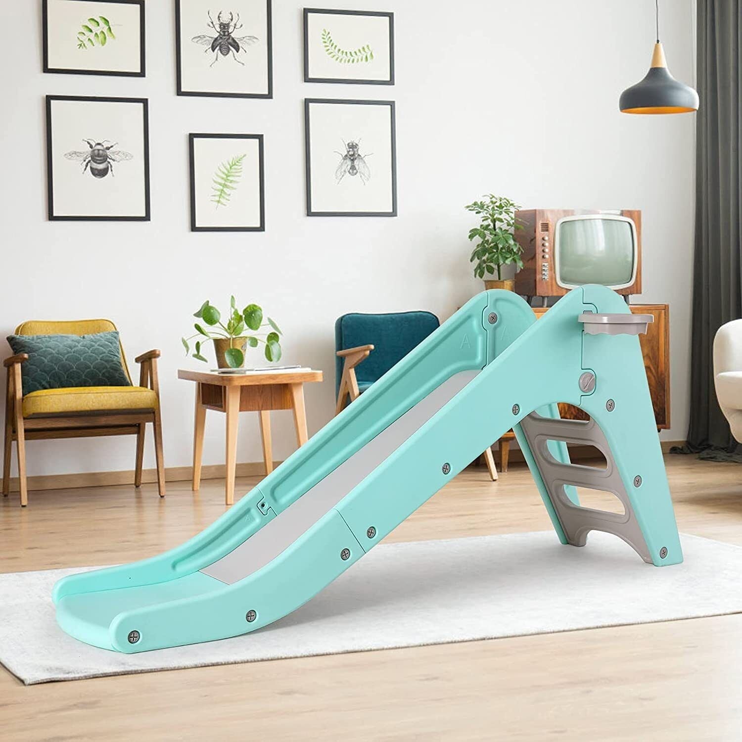 Arlopu Plastic First Slide for Toddlers, Sturdy Kids Slide Play Climber with Basketball Hoop, Indoor Outdoor Playground Playset for Kids 1-6 Years