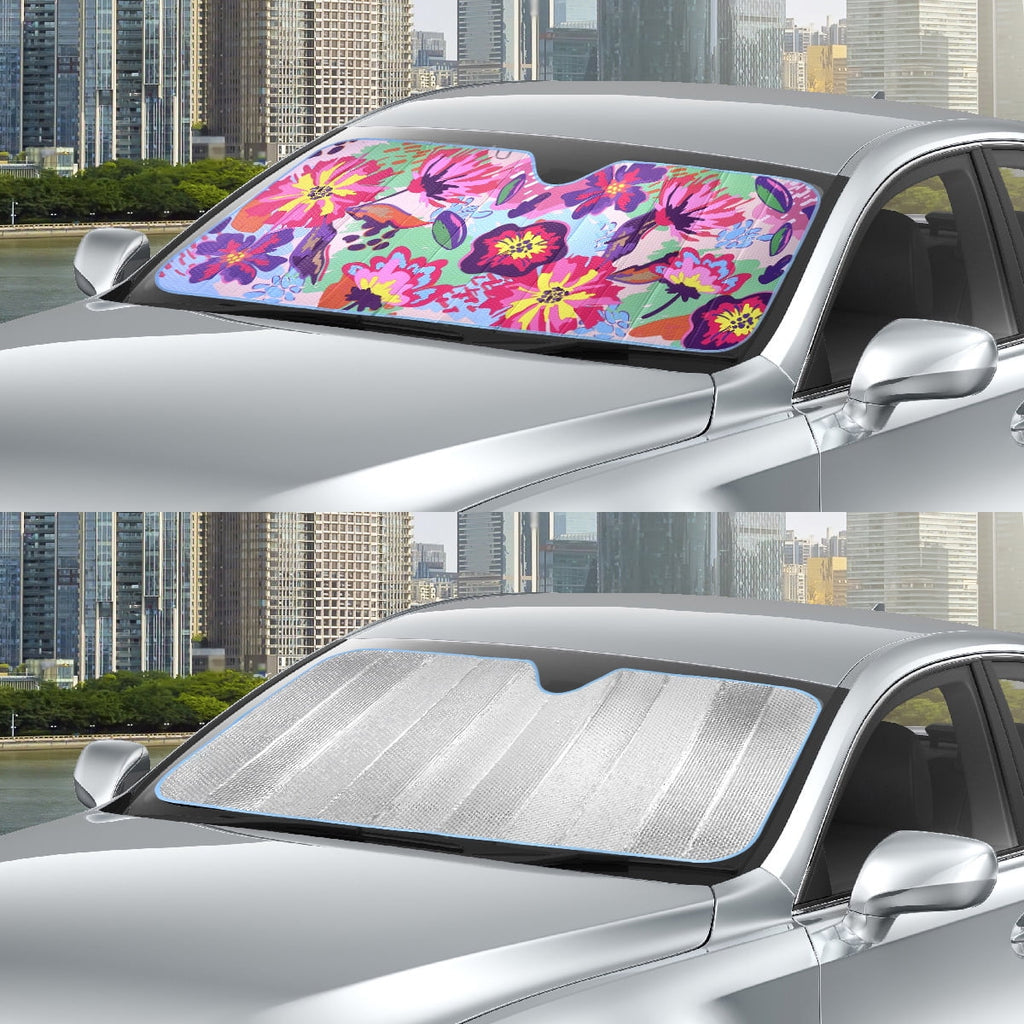 Auto Drive Windshield Floral Folding Sun Shade for Model of Sedan SUV Liftback Hatchback1 Pack, 63"x 28.5"