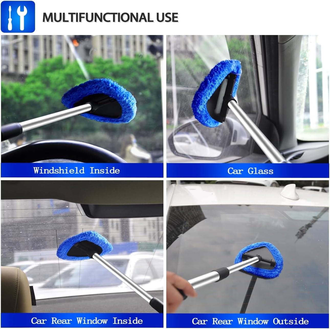 Walkfairy 25.6'' Extendable Longer Windshield Cleaning Tool, Stronger Absorbent Car Window Cleaner with 5 pcs Washable Pads and 2 pcs 60ml Spray Bottles Multifunctional Use Windshield Cleaner Tool Kit