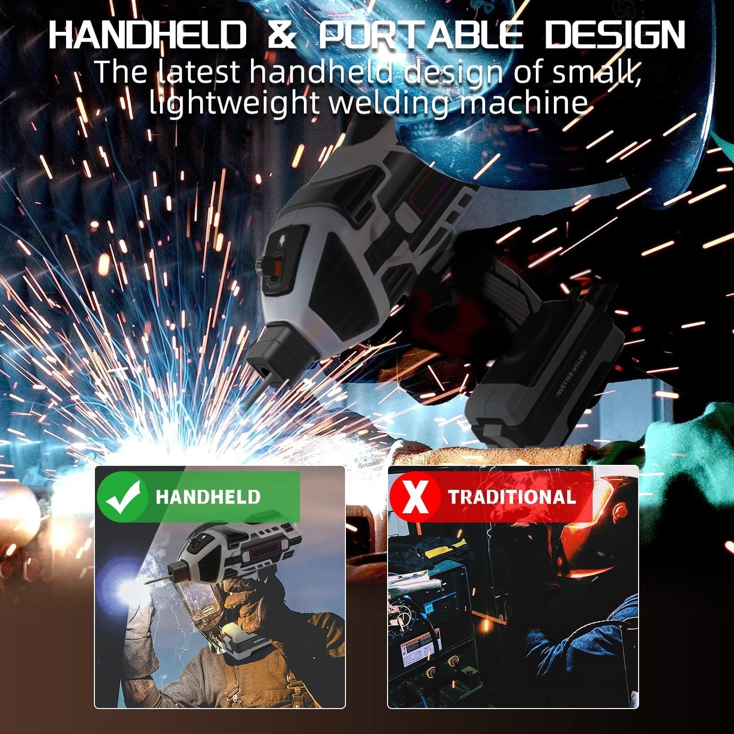HAMLAT Handheld  Arc Welder Machine Gun,Upgrade Smart Igbt Inverter Technology, 6 Variable Current Adjustment,Electric Welder Machine Kit Fit For 3/32“- 1/8” All Size Rod