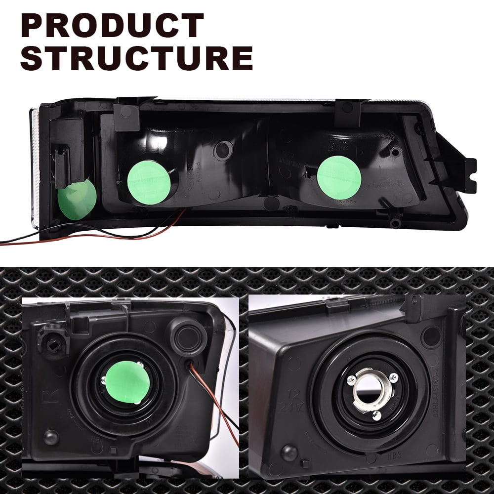 G-Plus LED DRL Headlights Fit for 2003-2006 Chevy Silverado Avalanche Clear lens Black Housing Amber Reflector