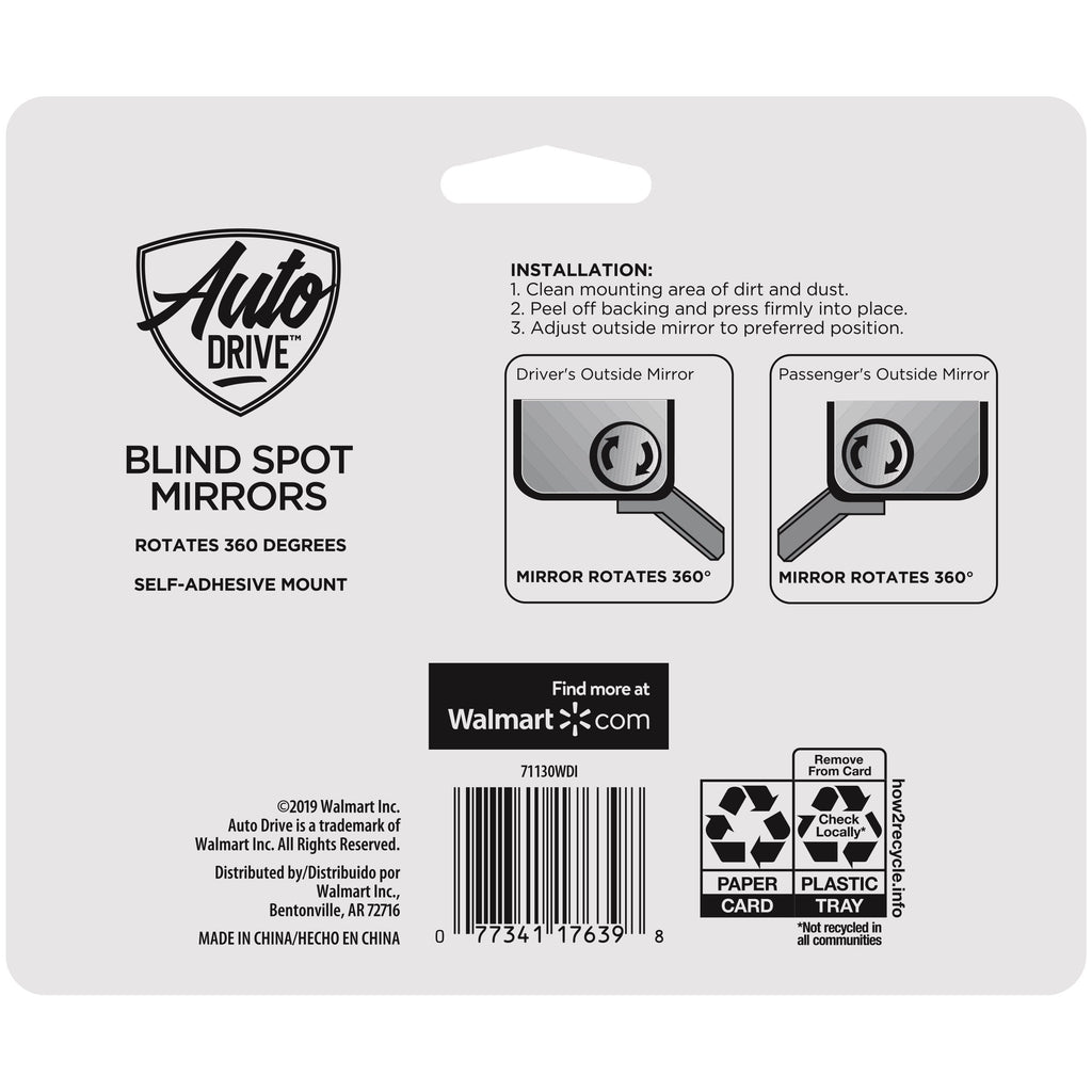 Auto Drive Small Blind Spot Mirrors Pack of 2, Universal Fit Black, 71130WDI