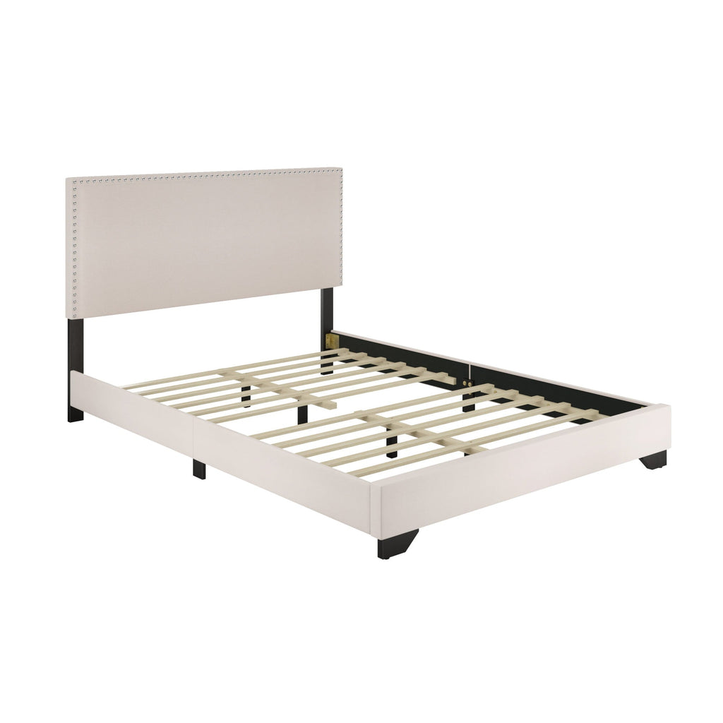 Skylar Nailhead Trim Upholstered Full Platform Bed, Cream