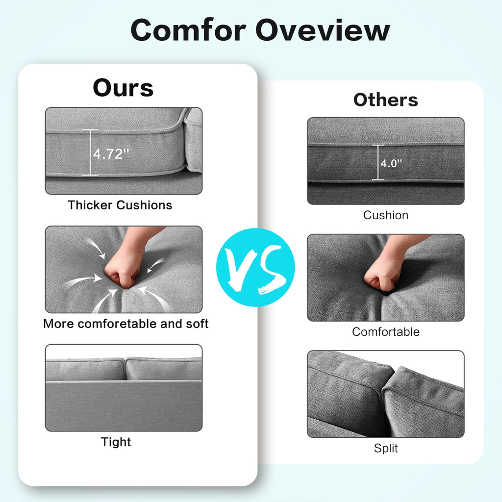INGALIK 88.58" Modern Loveseat Sofa for Living Room, Chenille Sofa and Couch with Square Armrests, Removable Sofa Cushions and Detachable Sofa Cover, Easy to Install, 3 Seater, Light Grey